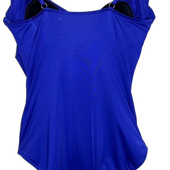 Badgley Mischka Wide Strap Draped Front One-Piece Swimsuit Cobalt Blue Small - Picture 11 of 15